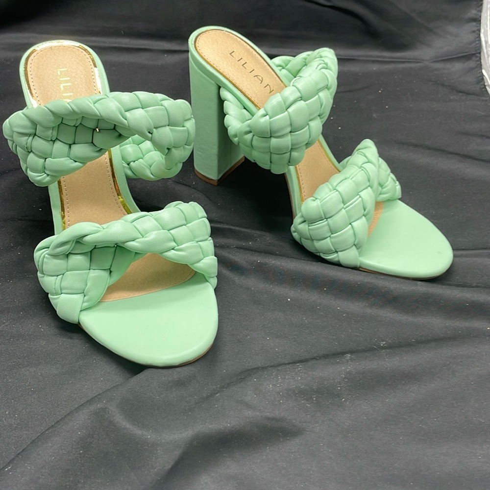 Liliana Green Braided Heels Modern Mule Design